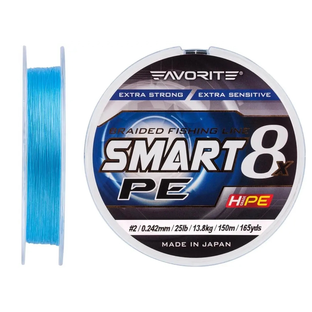 Шнур Favorite Smart PE 8x 150м 2.0/0.242mm 25lb/13.8kg Sky Blue (1693.10.76) - фото 2 Шнур Favorite Smart PE 8x 150м 2.0/0.242mm 25lb/13.8kg Sky Blue (1693.10.76) - фото 2