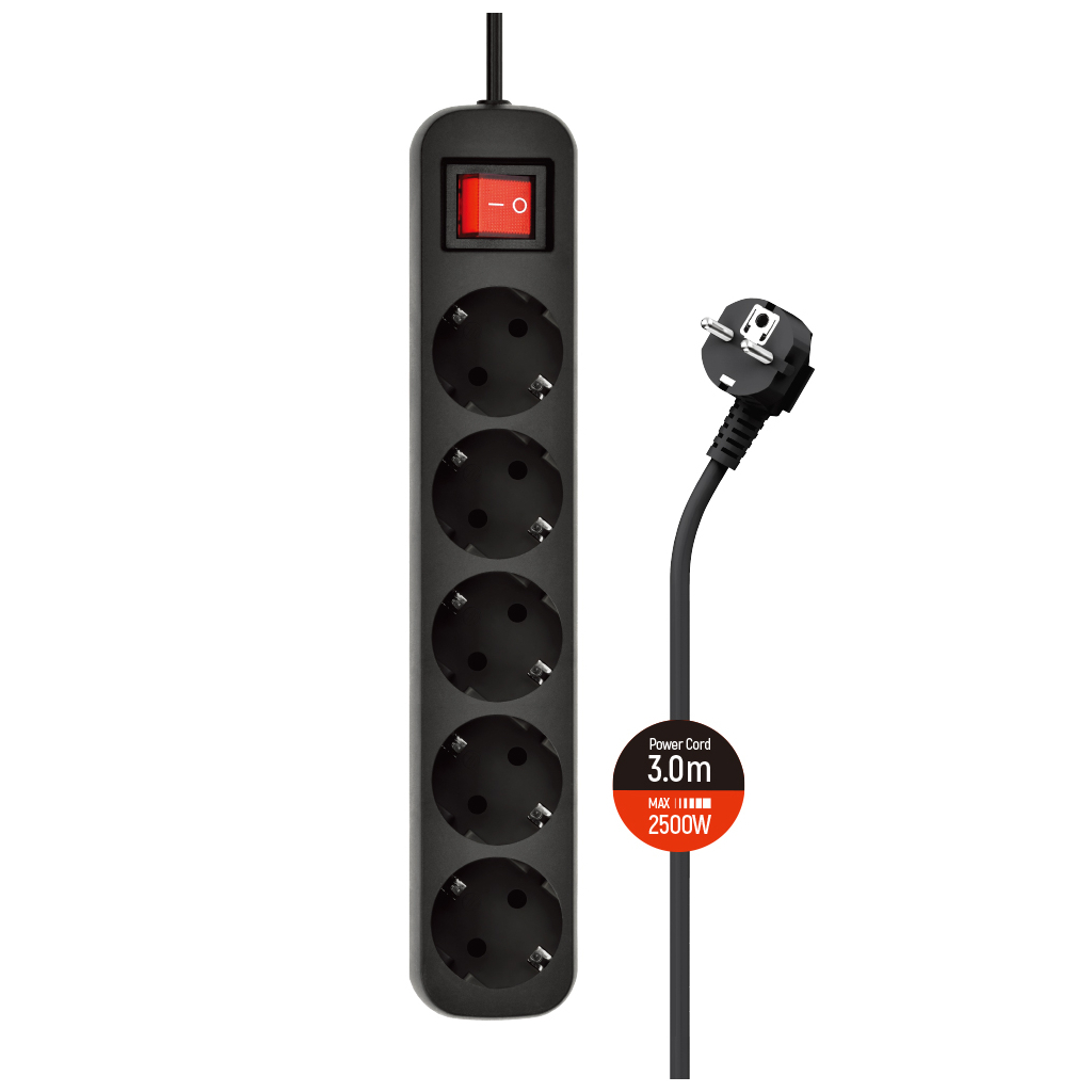 Мережевий фільтр живлення ColorWay CW-PSEA53BK, 5 розеток/ 3M black (CW-PSEA53BK) - фото 1