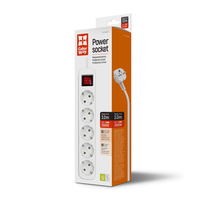 Мережевий фільтр живлення ColorWay CW-PSEA53W, 5 розеток/ 3M white (CW-PSEA53W) - фото 7