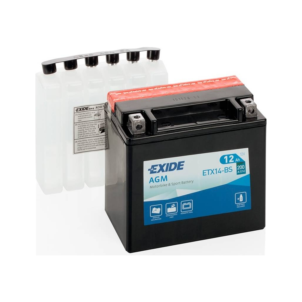 Акумулятор автомобільний EXIDE AGM 12Ah (+/-) (200EN) (ETX14-BS) - фото 1 Акумулятор автомобільний EXIDE AGM 12Ah (+/-) (200EN) (ETX14-BS) - фото 1