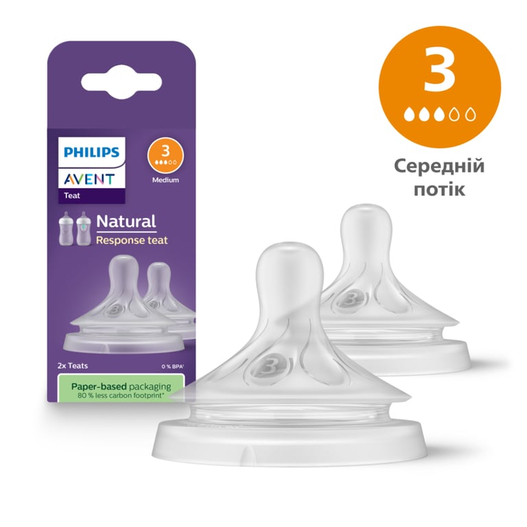 Соска Philips AVENT Natural повільний потік 1+ міс 2 шт (SCY963/02) - фото 1