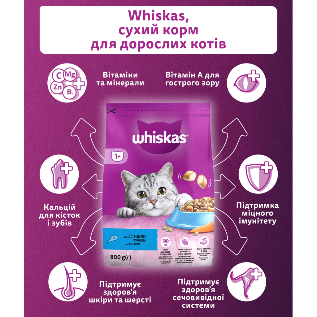 Сухий корм для кішок Whiskas з тунцем 800 г (5900951305269) - фото 2 Сухий корм для кішок Whiskas з тунцем 800 г (5900951305269) - фото 2