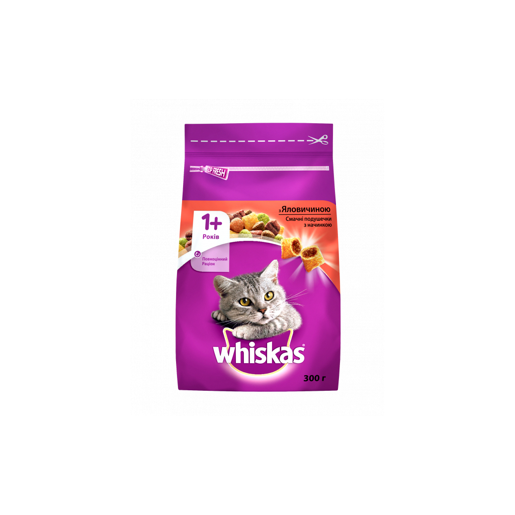 Сухий корм для кішок Whiskas з яловичиною 300 г (5998749144114/5900951014031) - фото 1