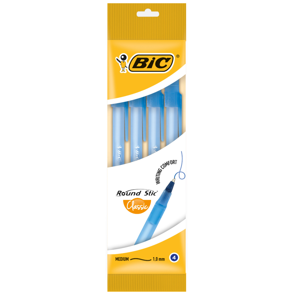 Ручка масляна Bic Round Stic, синя, 4шт в блістері (bc944176) - фото 1 Ручка масляна Bic Round Stic, синя, 4шт в блістері (bc944176) - фото 1