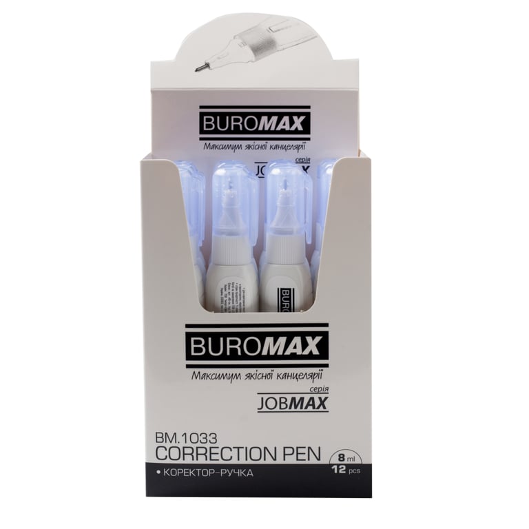 Коректор Buromax ручка 8 мл Jobmax, спиртова основа, металевий наконечник (BM.1033) - фото 3