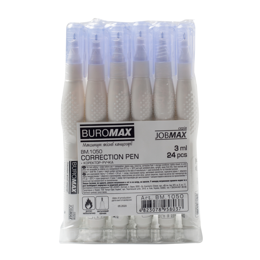 Коректор Buromax ручка 3 мл Jobmax, спиртова основа, металевий наконечник (BM.1050) - фото 3 Коректор Buromax ручка 3 мл Jobmax, спиртова основа, металевий наконечник (BM.1050) - фото 3