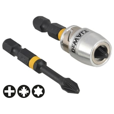 Набір біт DeWALT IMPACT TORSION, ударних, Pz2, L=50 мм, 2 шт.+магнітний тримач (DT70535T) - фото 1