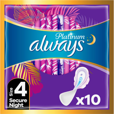Гігієнічні прокладки Always Platinum Secure Night (Розмір 4) 10 шт. (8001841449906) - фото 1