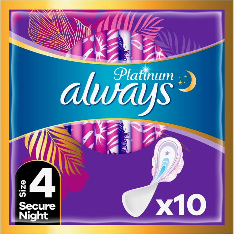 Гігієнічні прокладки Always Platinum Secure Night (Розмір 4) 10 шт. (8001841449906) - фото 1