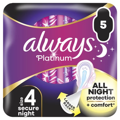 Гігієнічні прокладки Always Platinum Secure Night (Розмір 4) 5 шт. (8001841449821) - фото 1
