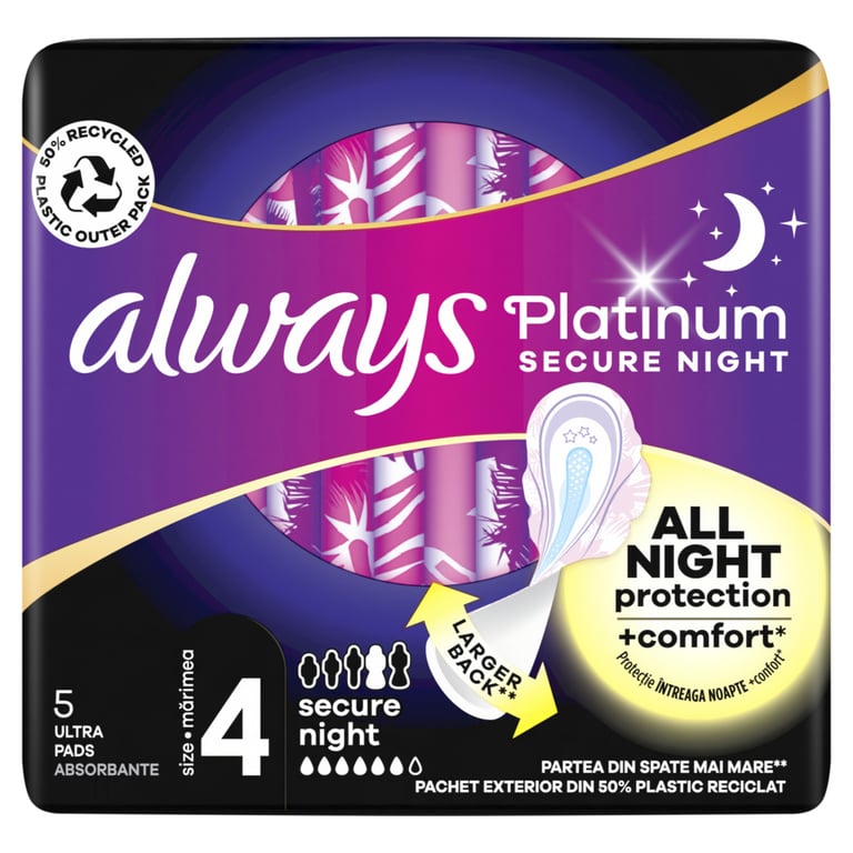 Гігієнічні прокладки Always Platinum Secure Night (Розмір 4) 5 шт. (8001841449821) - фото 2