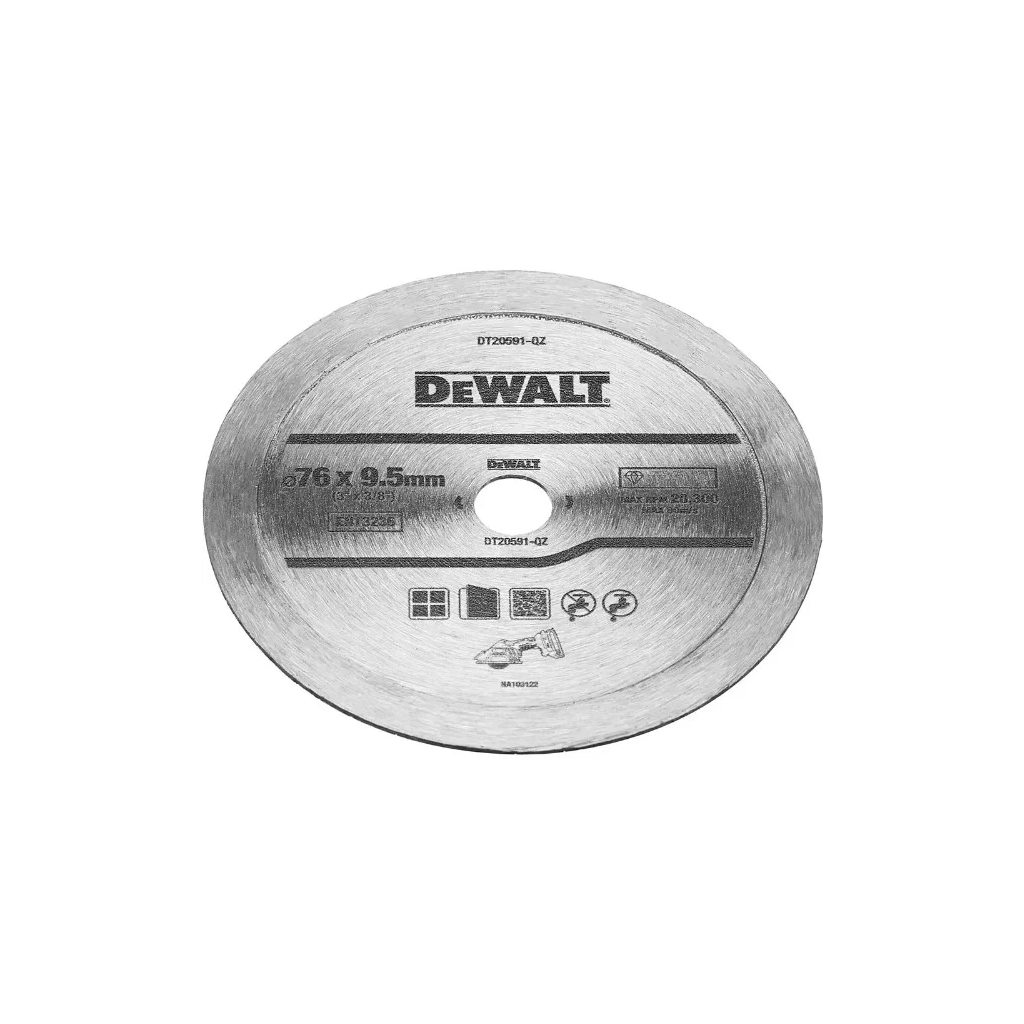 Диск пильний DeWALT алмазний кераміка/кахель, 76 х 1,0 х 9,5 мм, 1 шт. (DT20591) - фото 2 Диск пильний DeWALT алмазний кераміка/кахель, 76 х 1,0 х 9,5 мм, 1 шт. (DT20591) - фото 2