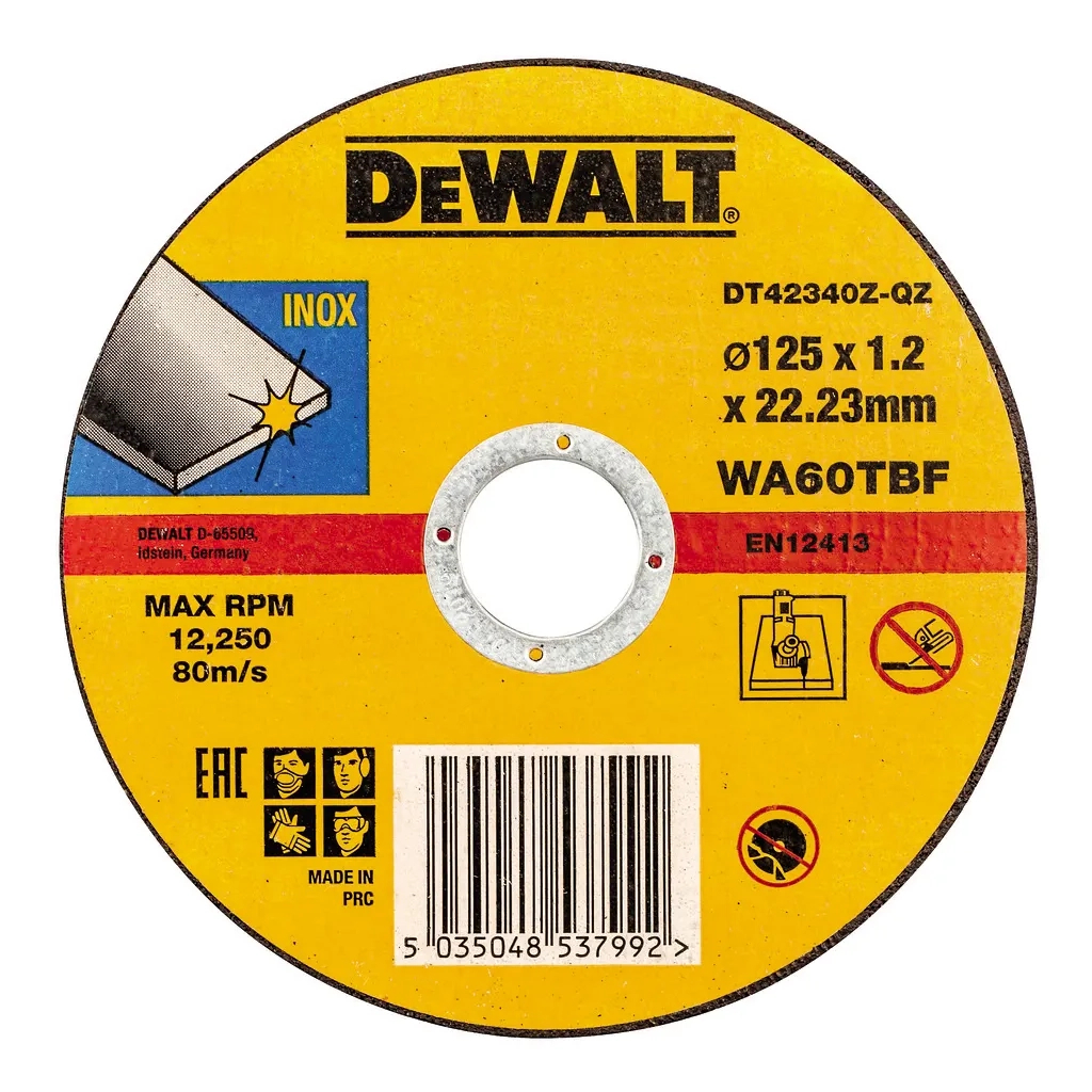 Круг відрізний DeWALT INOX, нержавіюча сталь/листовий метал, 125х1.2х22.23 мм (DT42340Z) - фото 1 Круг відрізний DeWALT INOX, нержавіюча сталь/листовий метал, 125х1.2х22.23 мм (DT42340Z) - фото 1