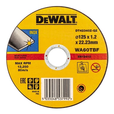Круг відрізний DeWALT INOX, нержавіюча сталь/листовий метал, 125х1.2х22.23 мм (DT42340Z) - фото 1