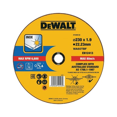 Круг відрізний DeWALT INOX, нержавіюча сталь/листовий метал, 230х1.9х22.23 мм (DT43909) - фото 1