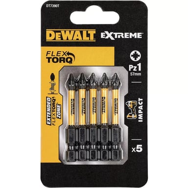 Набір біт DeWALT IMPACT TORSION, ударні, Pozidriv, Pz1, L=57 мм, 5 шт (DT7390T) - фото 1