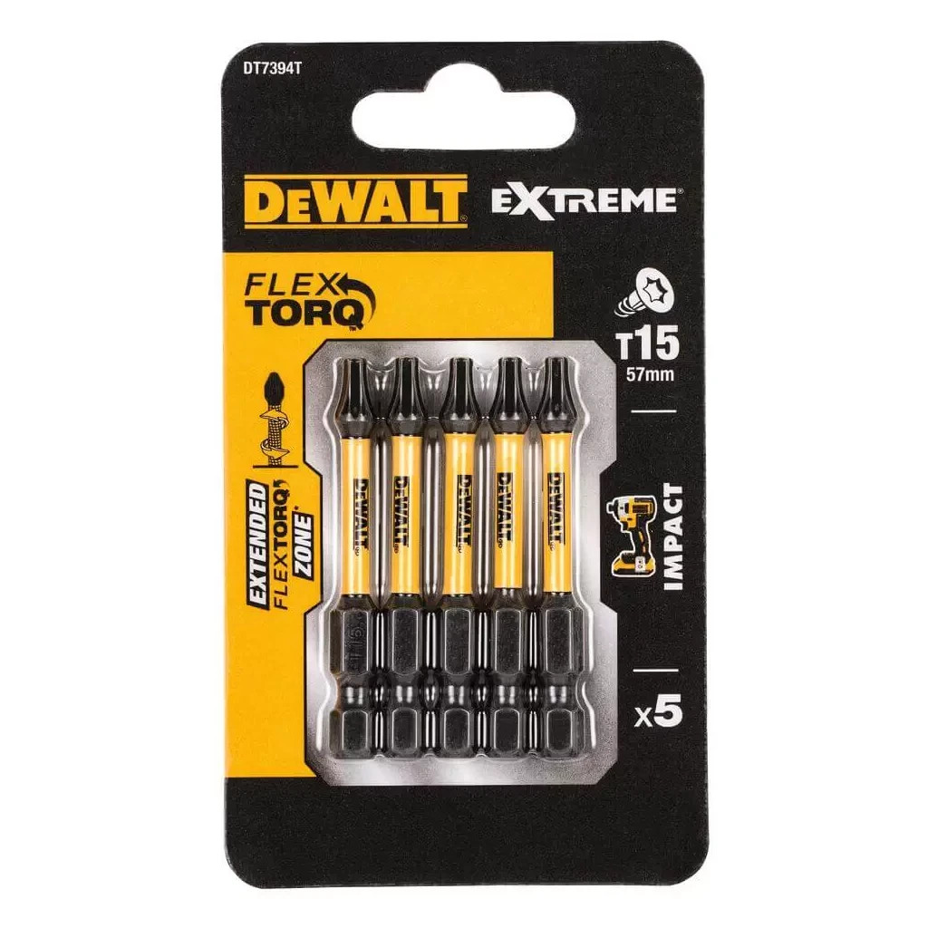 Набір біт DeWALT IMPACT TORSION, ударні, Torx, T15, L=57 мм, 5 шт (DT7394T) - фото 1