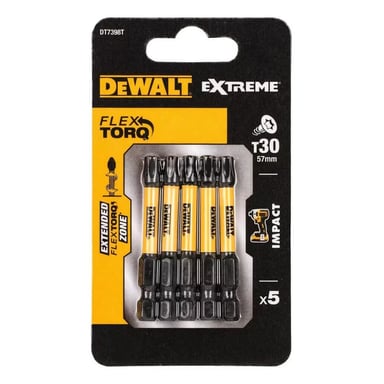 Набір біт DeWALT IMPACT TORSION, ударні, Torx, Т30, L = 57 мм, 5 шт (DT7398T)