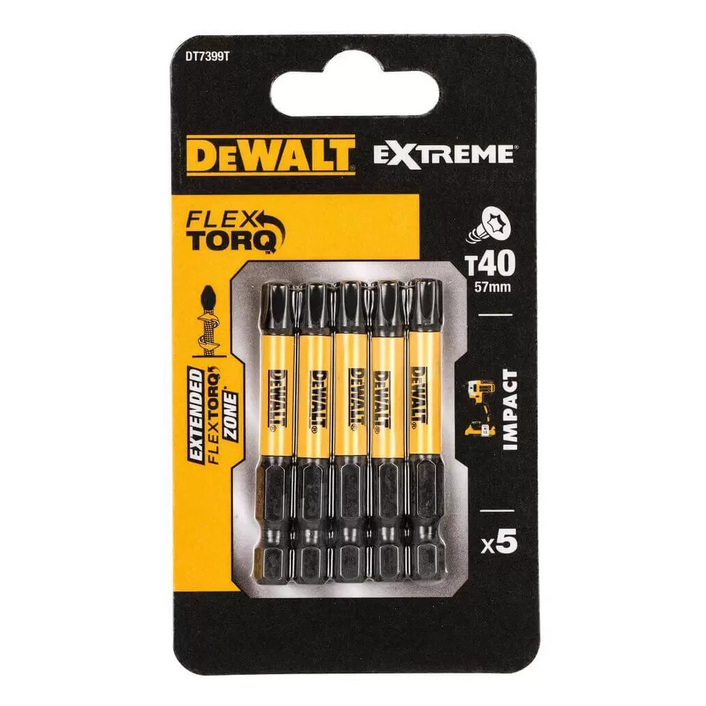 Набір біт DeWALT IMPACT TORSION, ударні, Torx, Т40, L=57 мм, 5 шт (DT7399T) - фото 1