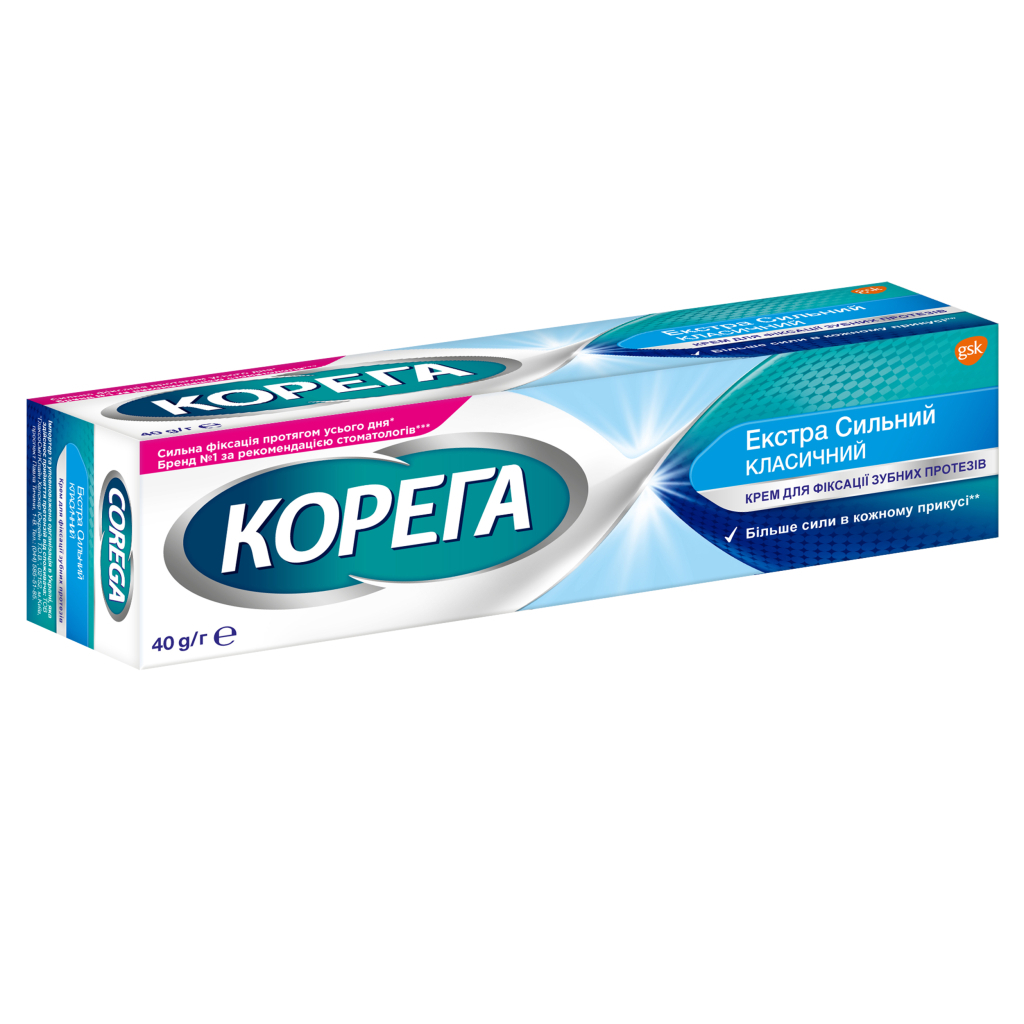 Крем для фіксації зубних протезів Corega Екстра сильний 40 г (4820127150145) - фото 2 Крем для фіксації зубних протезів Corega Екстра сильний 40 г (4820127150145) - фото 2