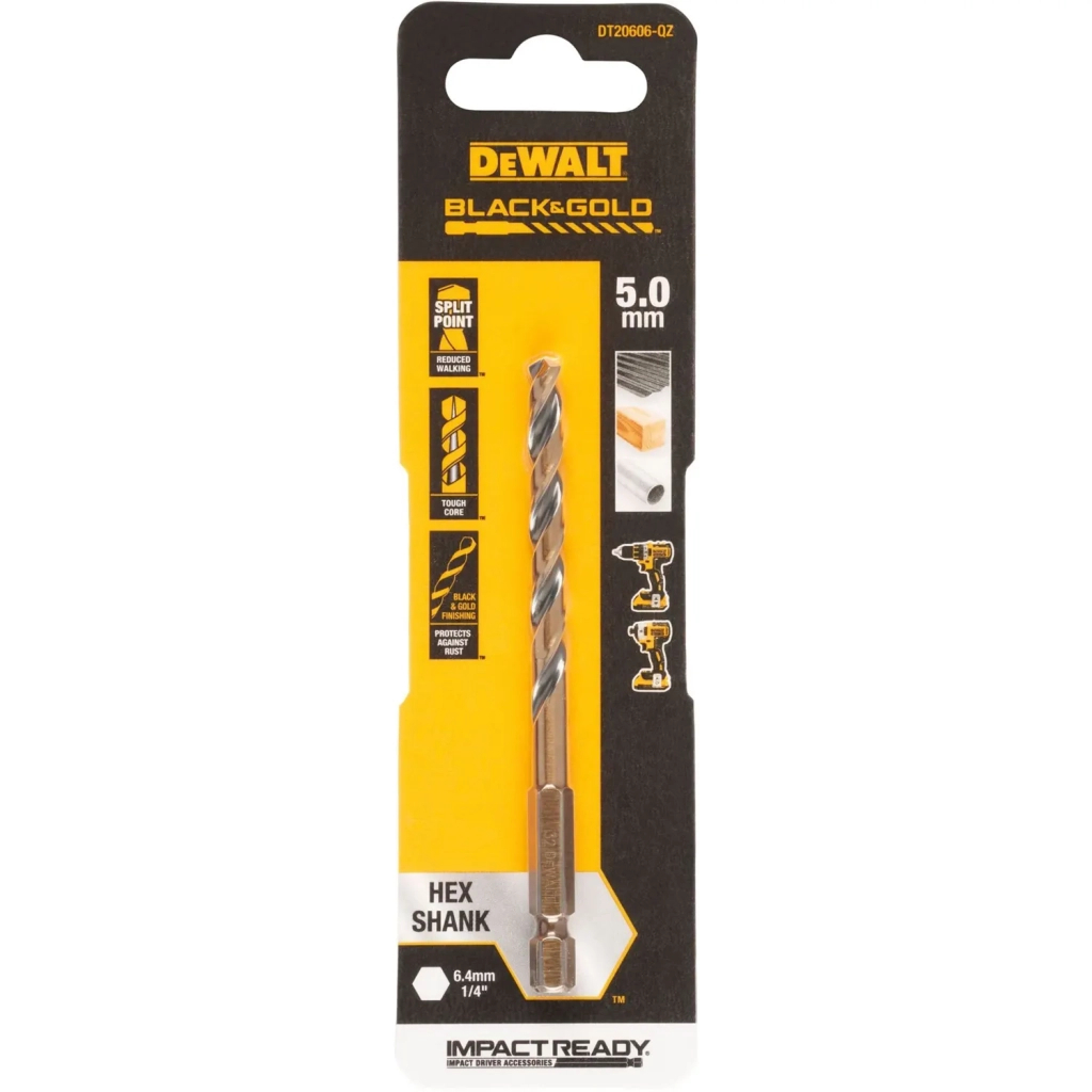 Свердло DeWALT по металу EXTREME IMPACT Black&Gold, HSS-G, 5 х 94,5 х 56 мм, 1 шт. (DT20606) - фото 1 Свердло DeWALT по металу EXTREME IMPACT Black&Gold, HSS-G, 5 х 94,5 х 56 мм, 1 шт. (DT20606) - фото 1
