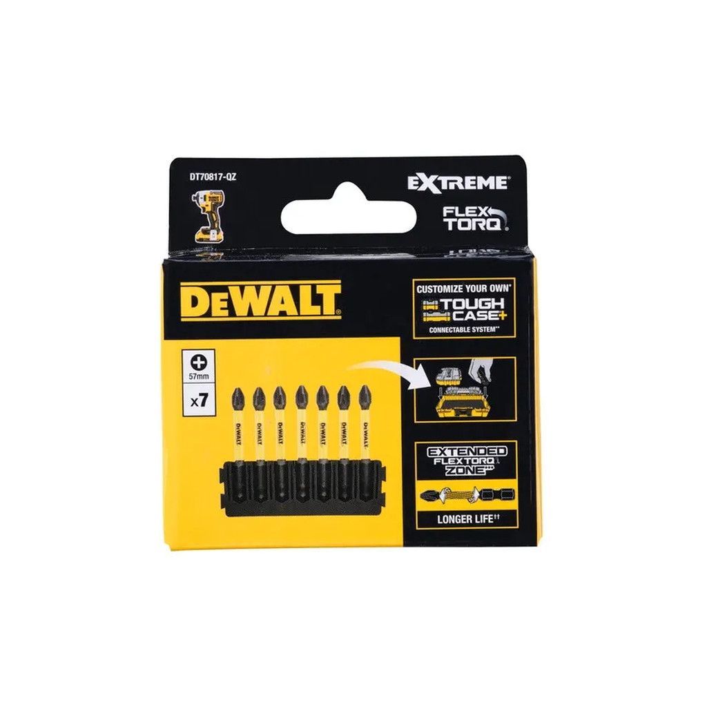 Набір біт DeWALT в касеті для Tough Case, FlexTorq, L = 57 мм, біта Рh2 - 7 шт, (DT70817) - фото 2 Набір біт DeWALT в касеті для Tough Case, FlexTorq, L = 57 мм, біта Рh2 - 7 шт, (DT70817) - фото 2