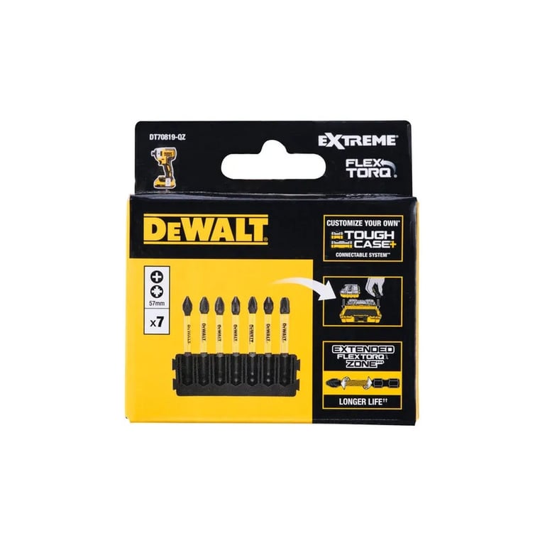 Набір біт DeWALT в касеті для Tough Case, FlexTorq, L=57 мм, Рh1, Рh2-2шт, Рz1, Рz2-2шт. (DT70819) - фото 2