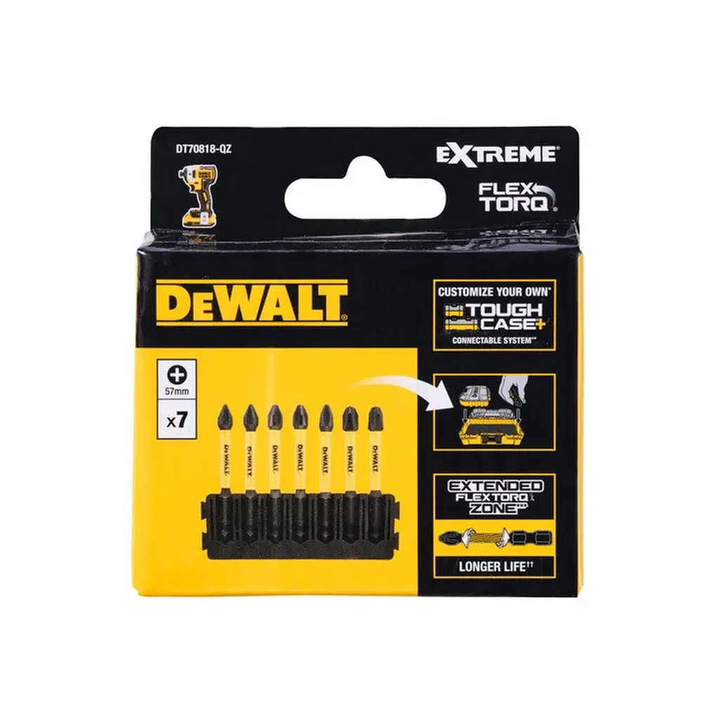 Набір біт DeWALT в касеті для Tough Case, FlexTorq, L=57 мм, Рh1-2шт, Рh2-3шт, Рh3-2шт. (DT70818) - фото 2 Набір біт DeWALT в касеті для Tough Case, FlexTorq, L=57 мм, Рh1-2шт, Рh2-3шт, Рh3-2шт. (DT70818) - фото 2