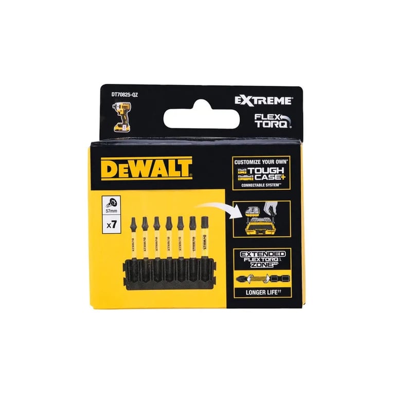 Набір біт DeWALT в касеті для Tough Case, FlexTorq, L57 мм,Т15 Т20 2шт. Т25 2шт, Т30,Т40 (DT70825) - фото 2