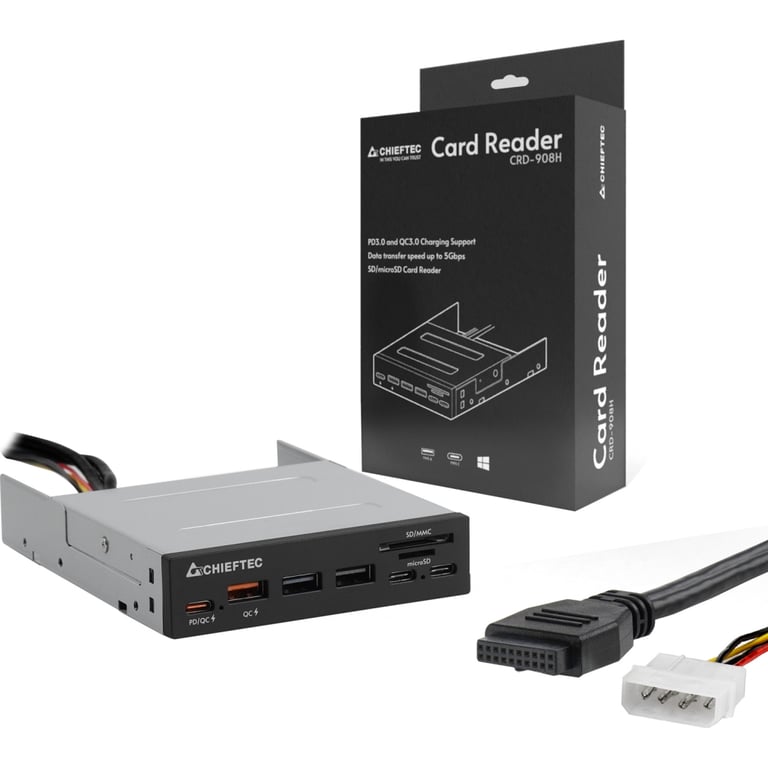 Зчитувач флеш-карт Chieftec 3.5" 2xUSB3.2/2xType-C/1xPD3.0/1xQC3.0 USB (CRD-908H) - фото 5