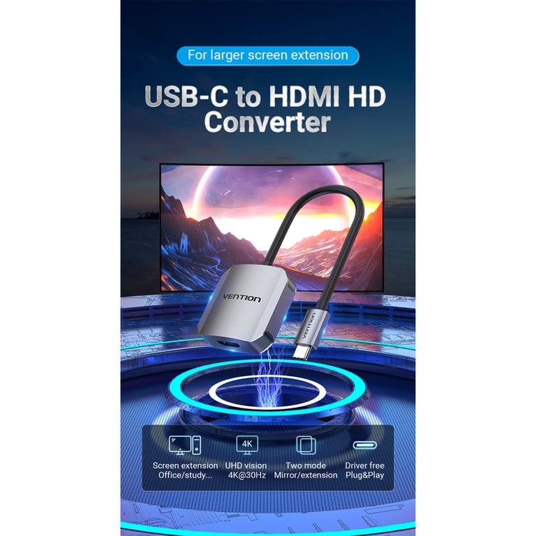 Перехідник USB3.1 Type-C to HDMI (F) 4K 30HZ 0.15m Vention (TDEHB) - фото 2