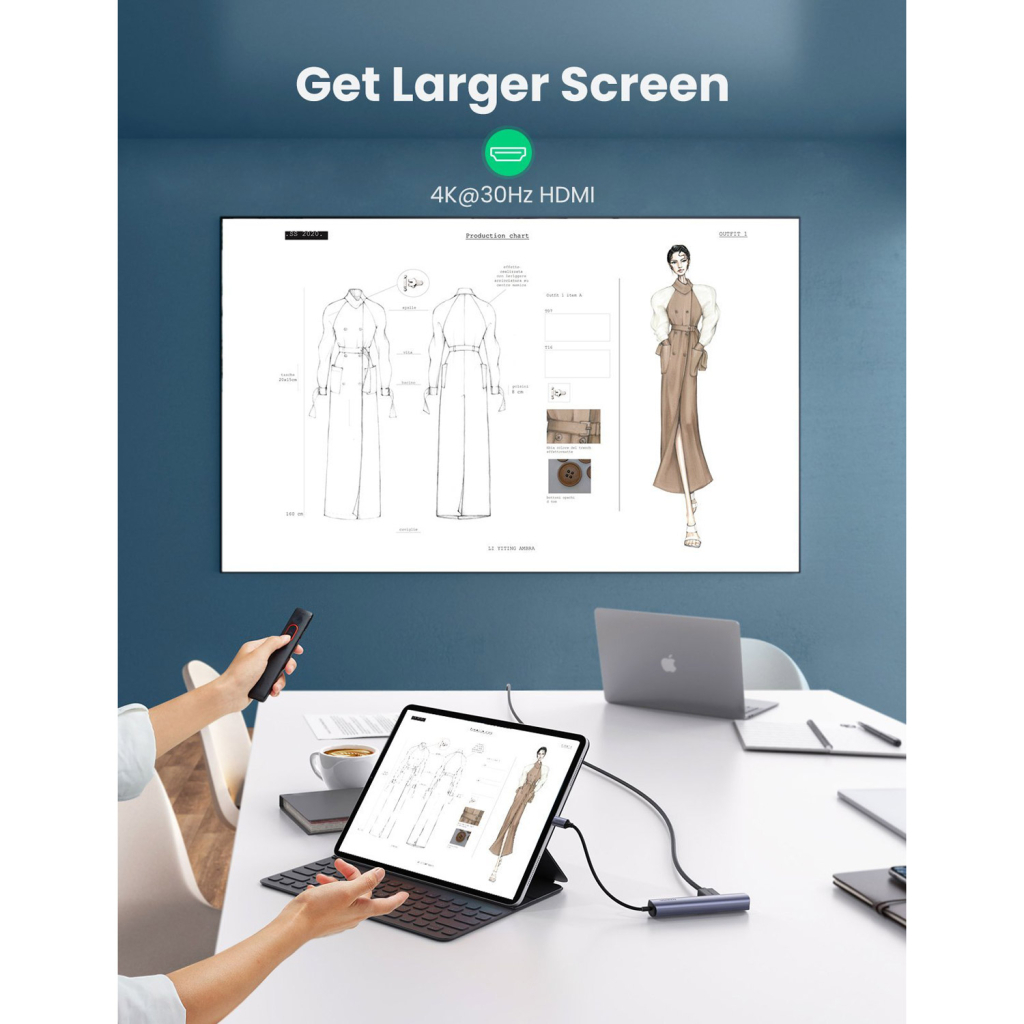 Концентратор Ugreen USB3.0 Type-C to HDMI 4K30Hz/USB 3.0x2/RJ45/PD CM418 (10919) - фото 4 Концентратор Ugreen USB3.0 Type-C to HDMI 4K30Hz/USB 3.0x2/RJ45/PD CM418 (10919) - фото 4