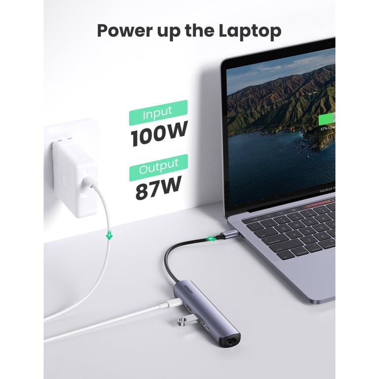Концентратор Ugreen USB3.0 Type-C to HDMI 4K30Hz/USB 3.0x2/RJ45/PD CM418 (10919) - фото 5