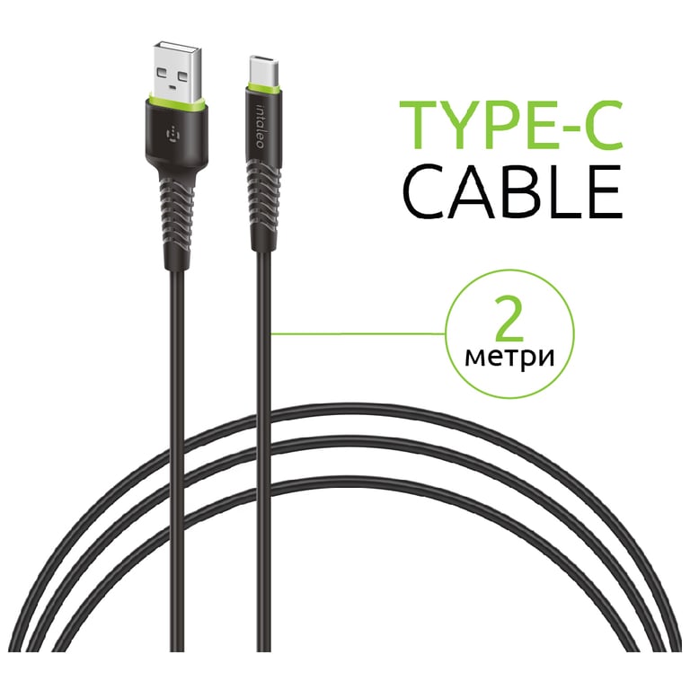 Дата кабель USB 2.0 AM to USB-C 2.0m CBFLEXT2 Black Intaleo (1283126521423) - фото 3