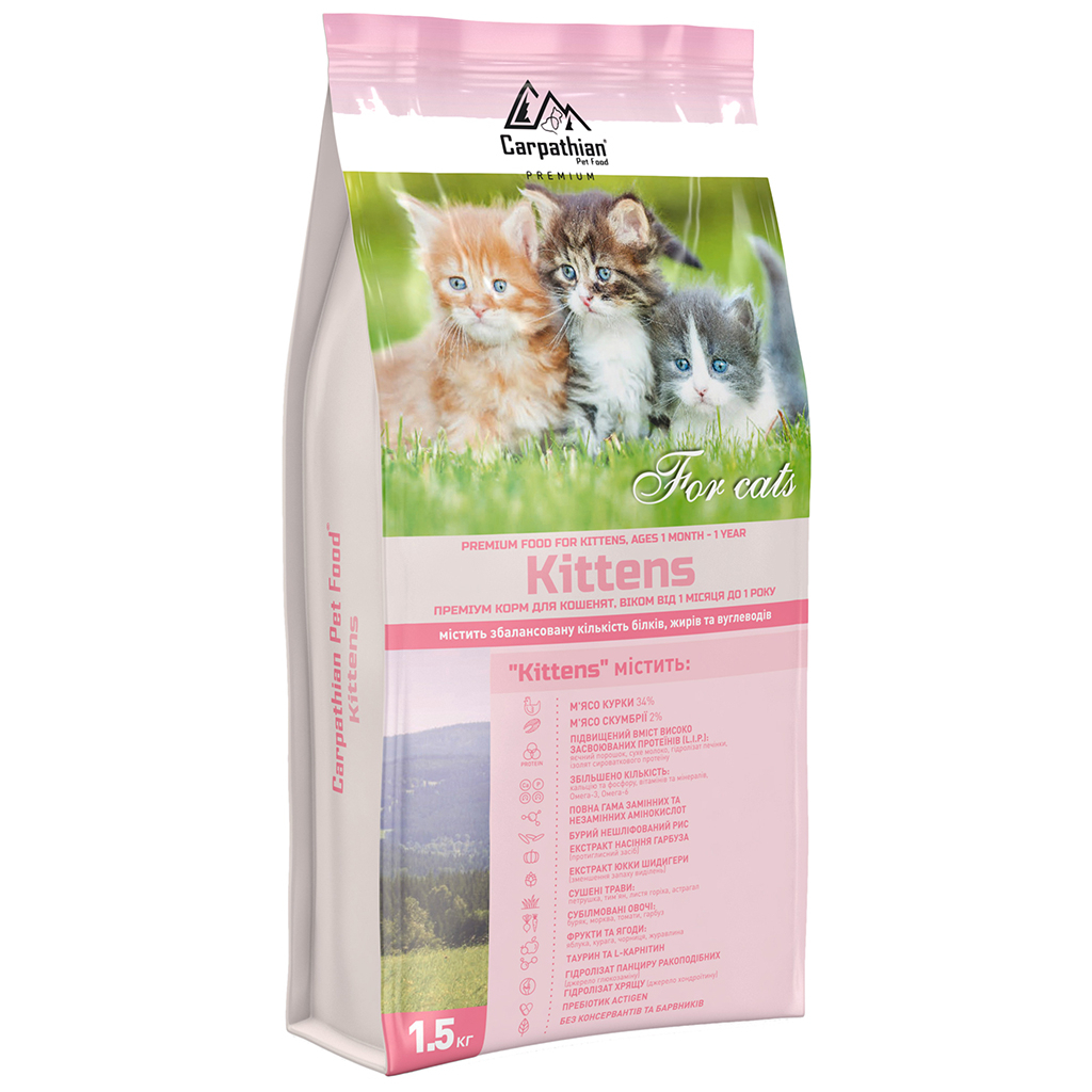 Сухий корм для кішок Carpathian Pet Food Kittens 1.5 кг (4820111140916) Сухий корм для кішок Carpathian Pet Food Kittens 1.5 кг (4820111140916)
