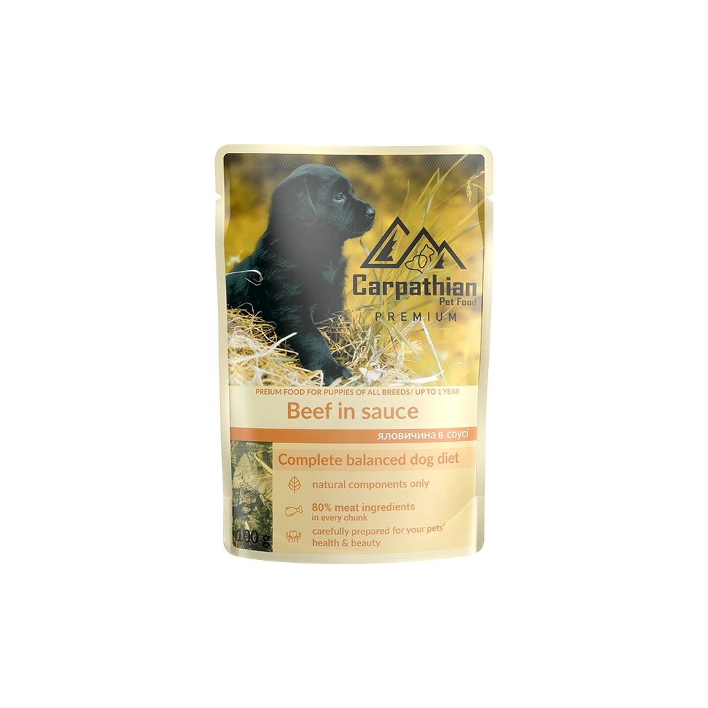 Вологий корм для собак Carpathian Pet Food у соусі з яловичиною 100 г (4820111141159) - фото 1