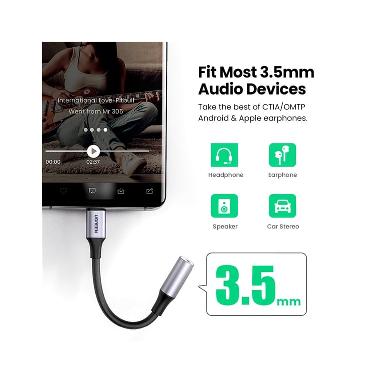 Перехідник USB-C to 3.5mm F 0.10m AV161 Ugreen (80154) - фото 3