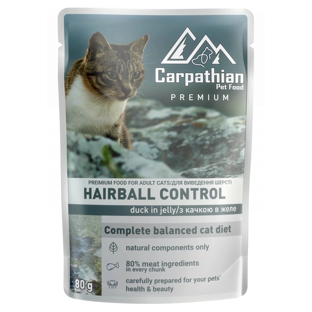 Вологий корм для кішок Carpathian Pet Food з качкою в желе 80 г (4820111141371) - фото 1 Вологий корм для кішок Carpathian Pet Food з качкою в желе 80 г (4820111141371) - фото 1