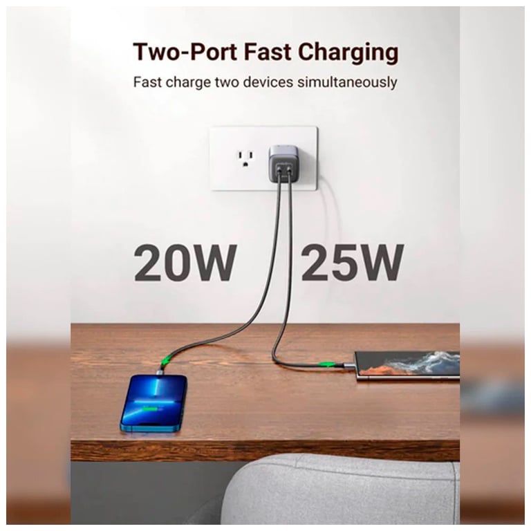 Зарядний пристрій Ugreen 2xUSB 40W GAN (Type-C 25W+20W) PD CD294 (90573) - фото 2