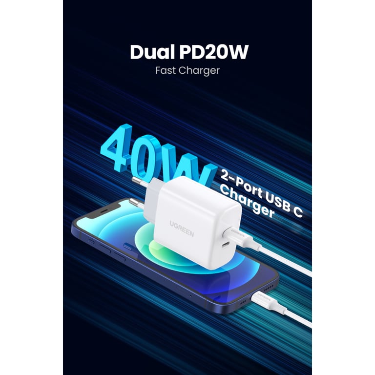 Зарядний пристрій Ugreen 2xUSB 40W PD (2xType-C) PD CD243 White (10343) - фото 6