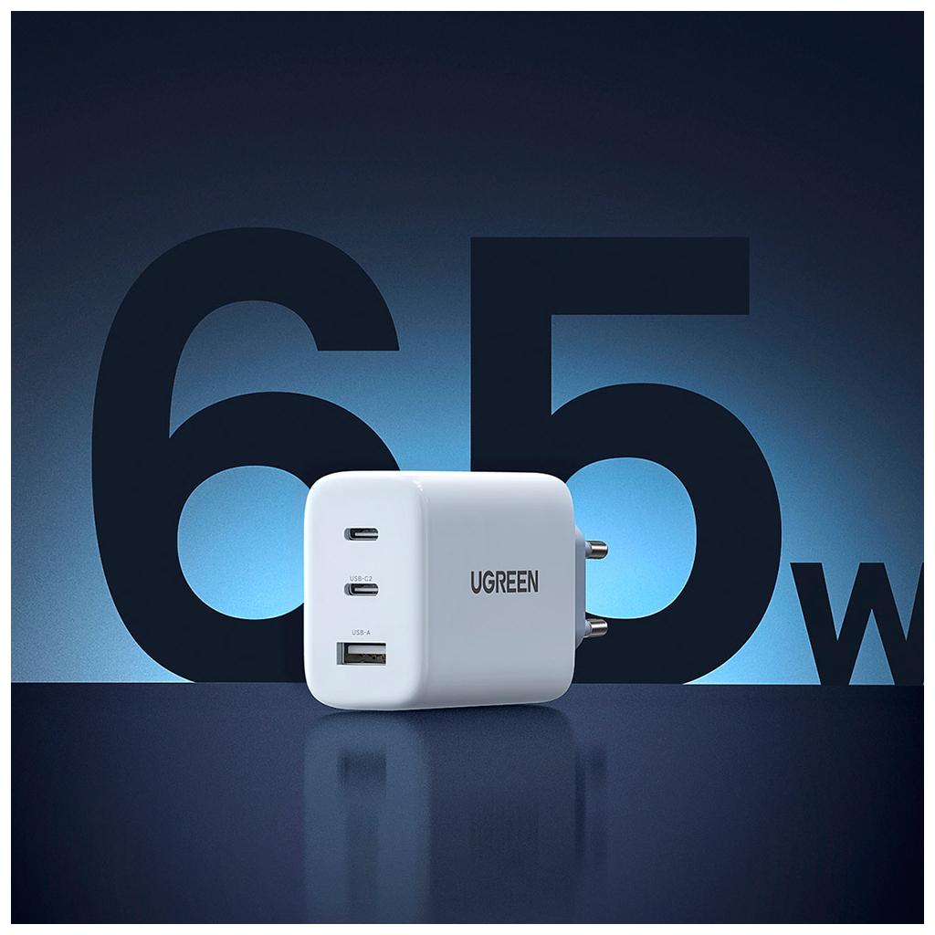 Зарядний пристрій Ugreen 3xUSB 65W (2xType-C+USB QC3.0) Fast Charger White CD275 (90496) - фото 2 Зарядний пристрій Ugreen 3xUSB 65W (2xType-C+USB QC3.0) Fast Charger White CD275 (90496) - фото 2
