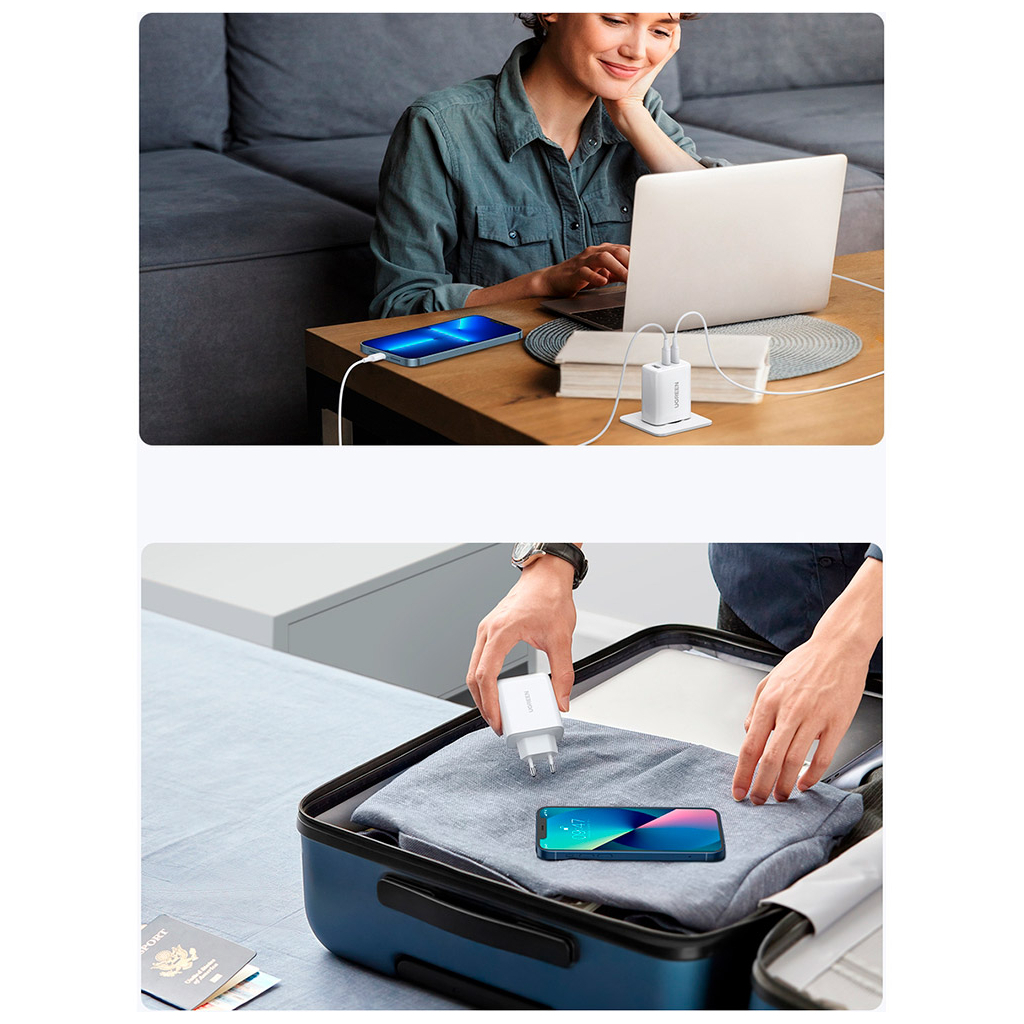 Зарядний пристрій Ugreen 3xUSB 65W (2xType-C+USB QC3.0) Fast Charger White CD275 (90496) - фото 3 Зарядний пристрій Ugreen 3xUSB 65W (2xType-C+USB QC3.0) Fast Charger White CD275 (90496) - фото 3