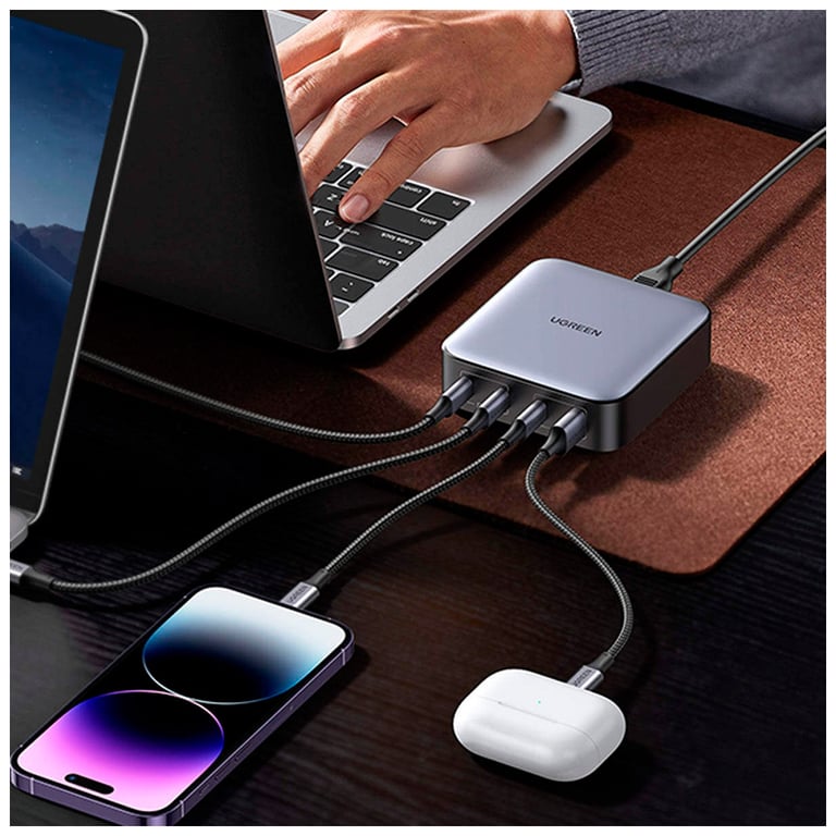 Зарядний пристрій Ugreen 4xUSB 100W (3xType-C+USB A QC3) GAN Charger Nexode Series Black CD328 (90928) - фото 5