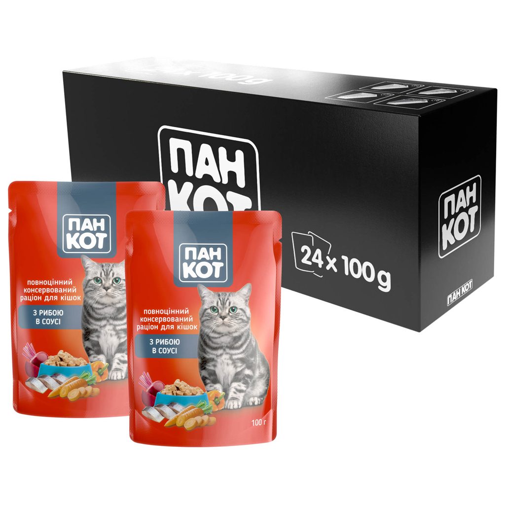 Вологий корм для кішок Пан Кот риба в соусі 100 г (4820111141043) - фото 3 Вологий корм для кішок Пан Кот риба в соусі 100 г (4820111141043) - фото 3