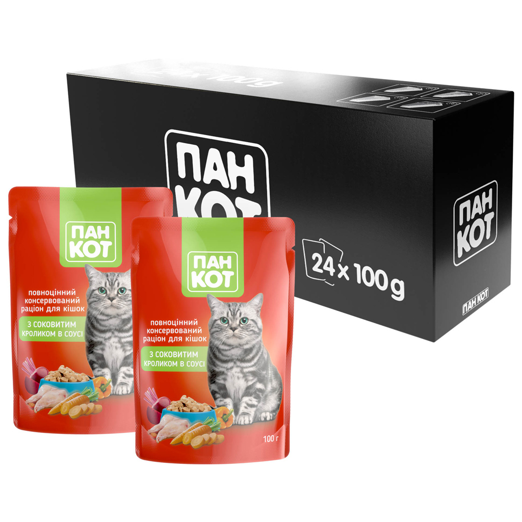 Вологий корм для кішок Пан Кот кролик у соусі 100 г (4820111141036) - фото 3 Вологий корм для кішок Пан Кот кролик у соусі 100 г (4820111141036) - фото 3