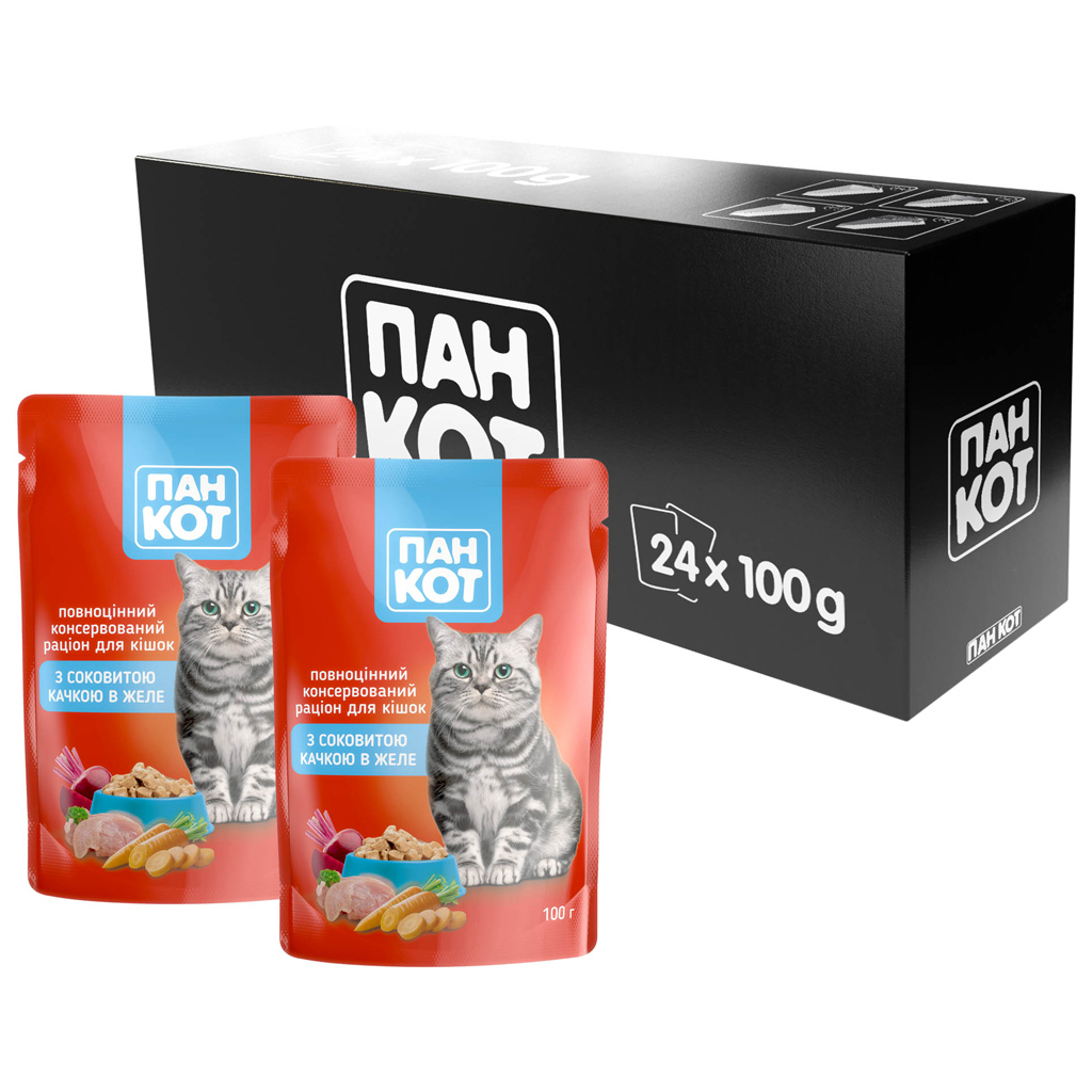 Вологий корм для кішок Пан Кот качка в желе 100 г (4820111140992) - фото 3 Вологий корм для кішок Пан Кот качка в желе 100 г (4820111140992) - фото 3