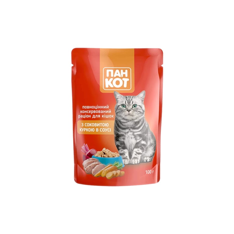 Вологий корм для кішок Пан Кот курка в соусі 100 г (4820111140985) - фото 1