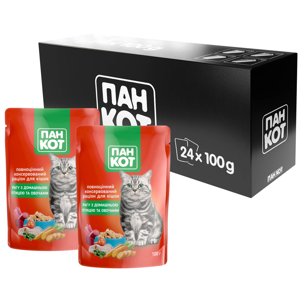 Вологий корм для кішок Пан Кот домашня птиця 100 г (4820111141012) - фото 3 Вологий корм для кішок Пан Кот домашня птиця 100 г (4820111141012) - фото 3