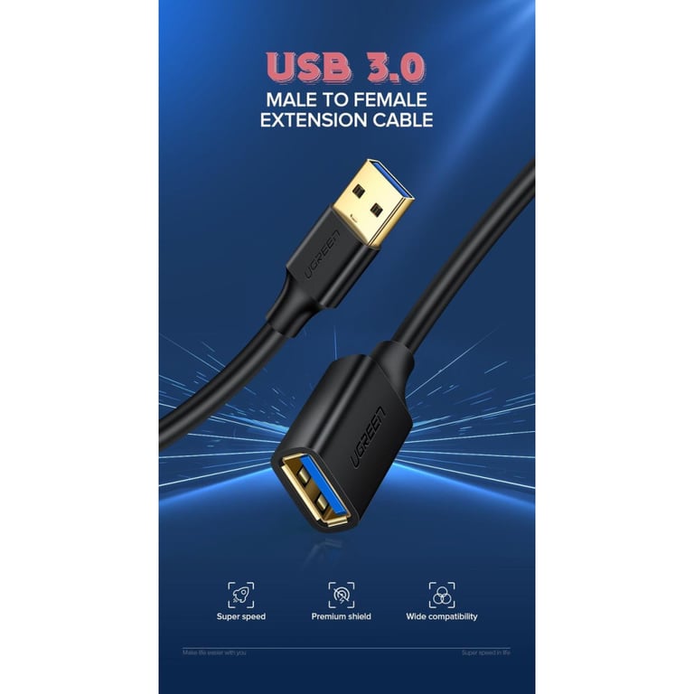 Дата кабель USB 3.0 AM/AF 2.0m US129 Black Ugreen (10373) - фото 2