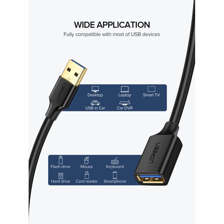 Дата кабель USB 3.0 AM/AF 2.0m US129 Black Ugreen (10373) - фото 3